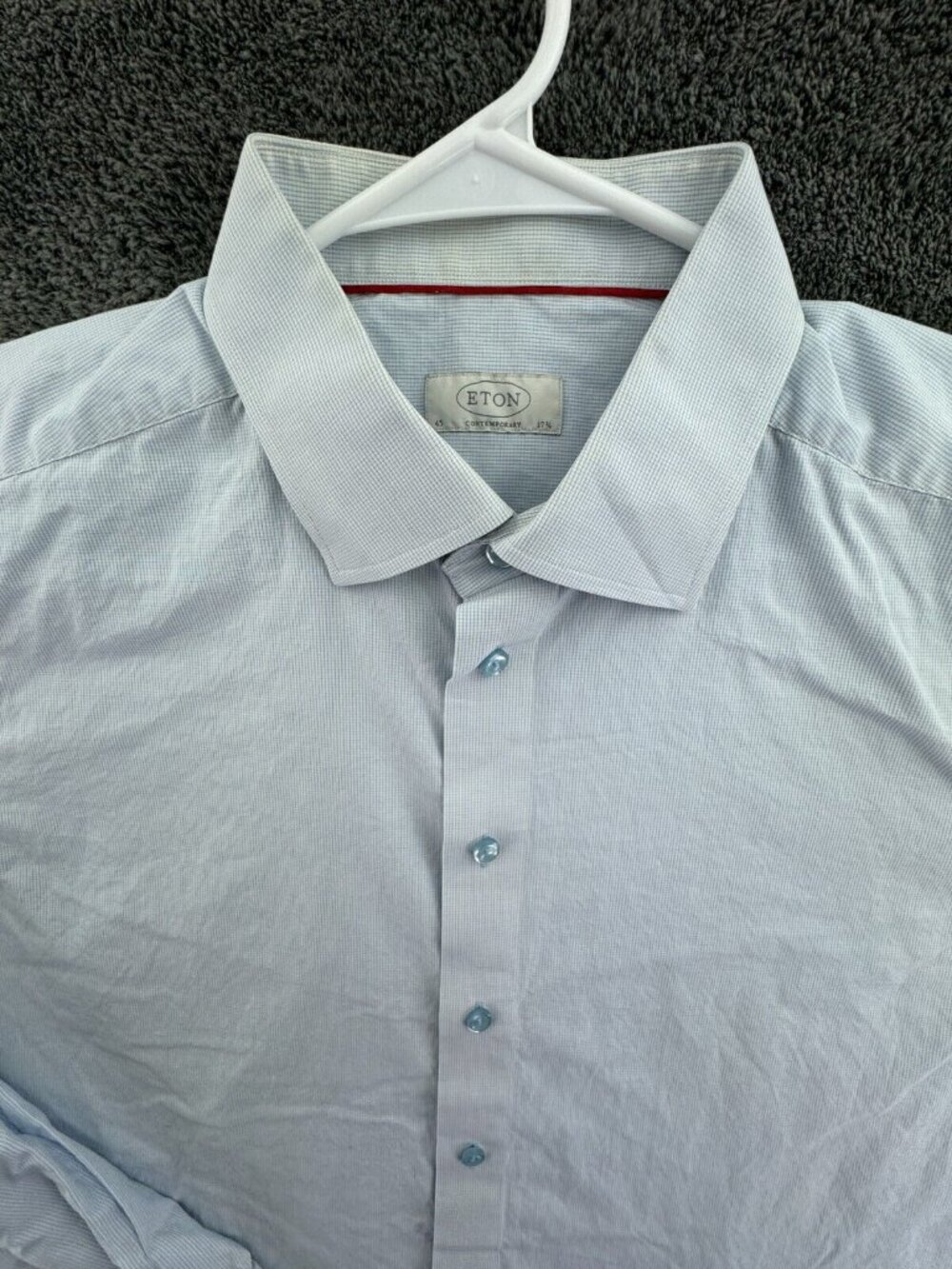 Eton Contemporary Button Up Shirt Long Sleeve Men Blue Check 17.75 Cotton Adult